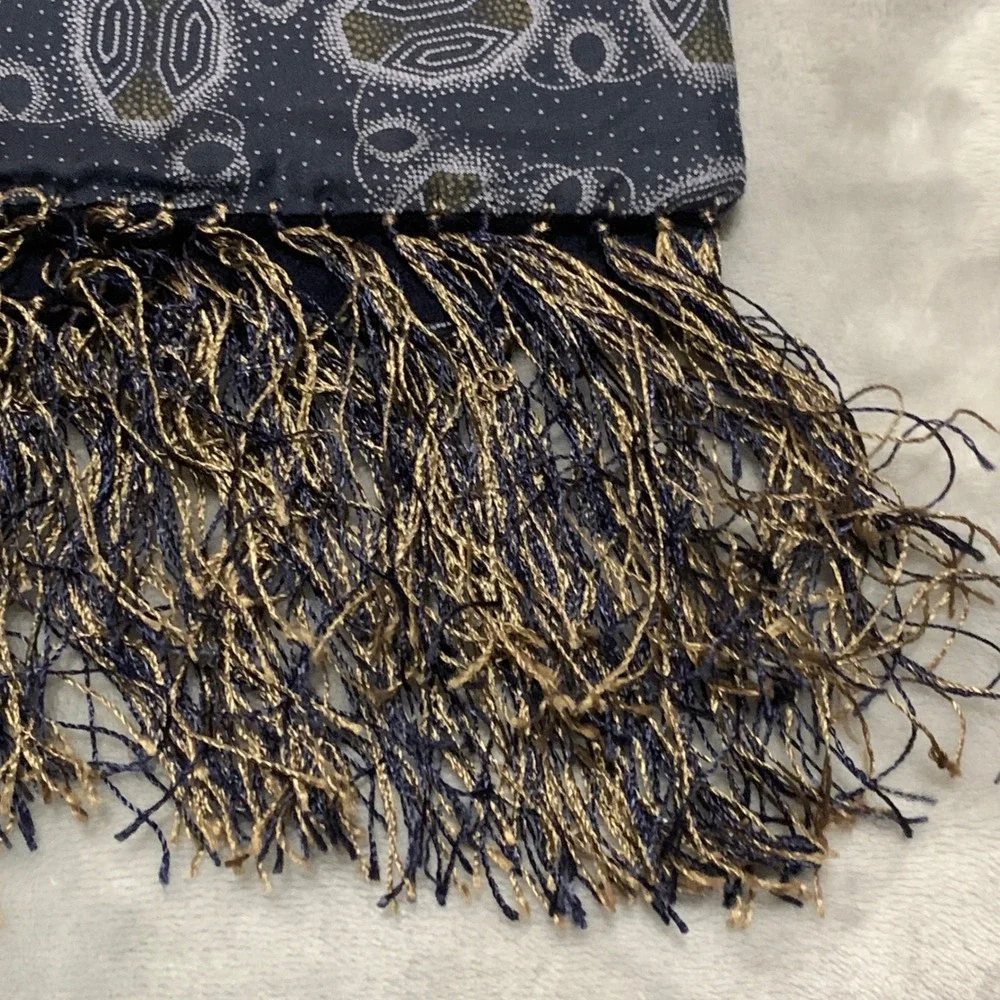 Barneys New York Scarf Mens Silk Wool Reversible Navy Blue Geometric Italy Made